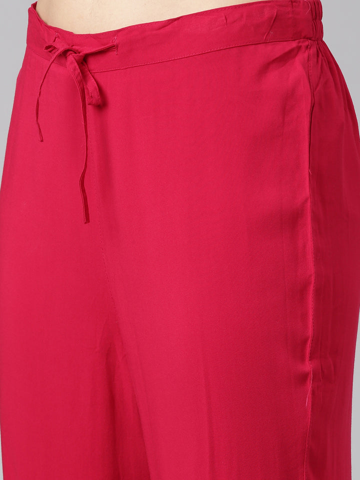 Neerus Pink Regular Straight Solid Kurta And Trousers With Dupatta