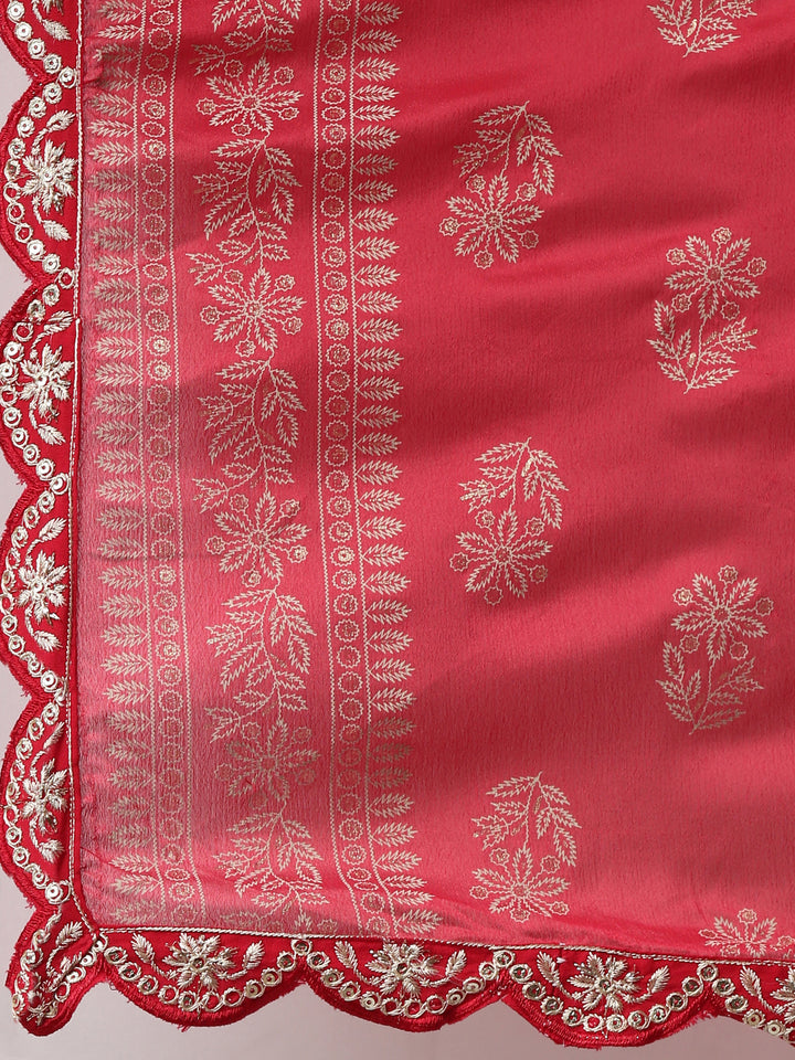 Neerus Red solid straight kurta set with trouser and dupatta - detail view 4