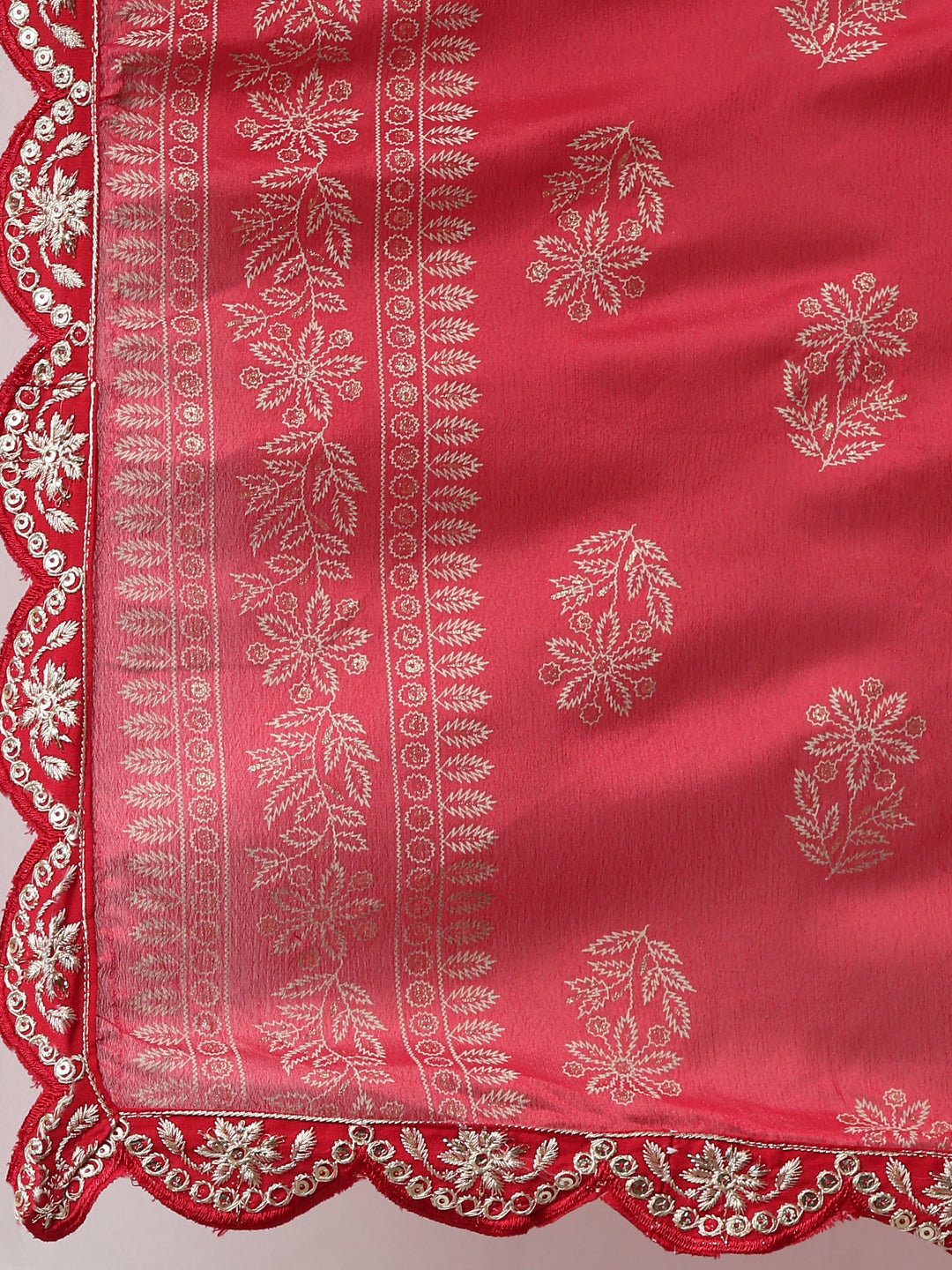 Neerus Red Regular Straight Solid Kurta And Trousers With Dupatta