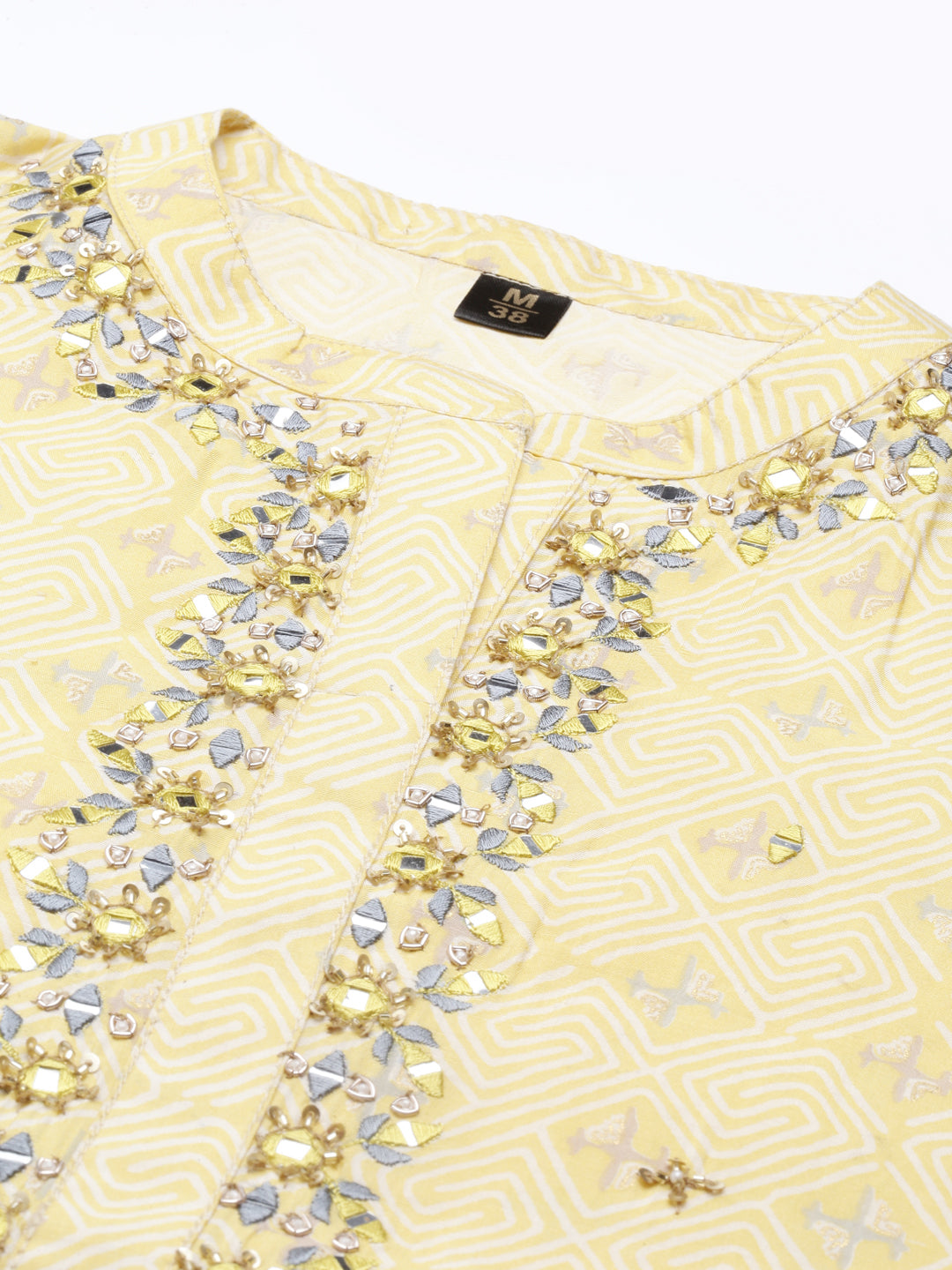 Neerus Women Yellow Ethnic Motifs Embroidered Mirror Work Kurta with Trousers