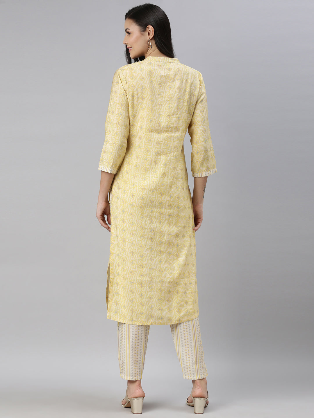 Neerus Women Yellow Ethnic Motifs Embroidered Mirror Work Kurta with Trousers