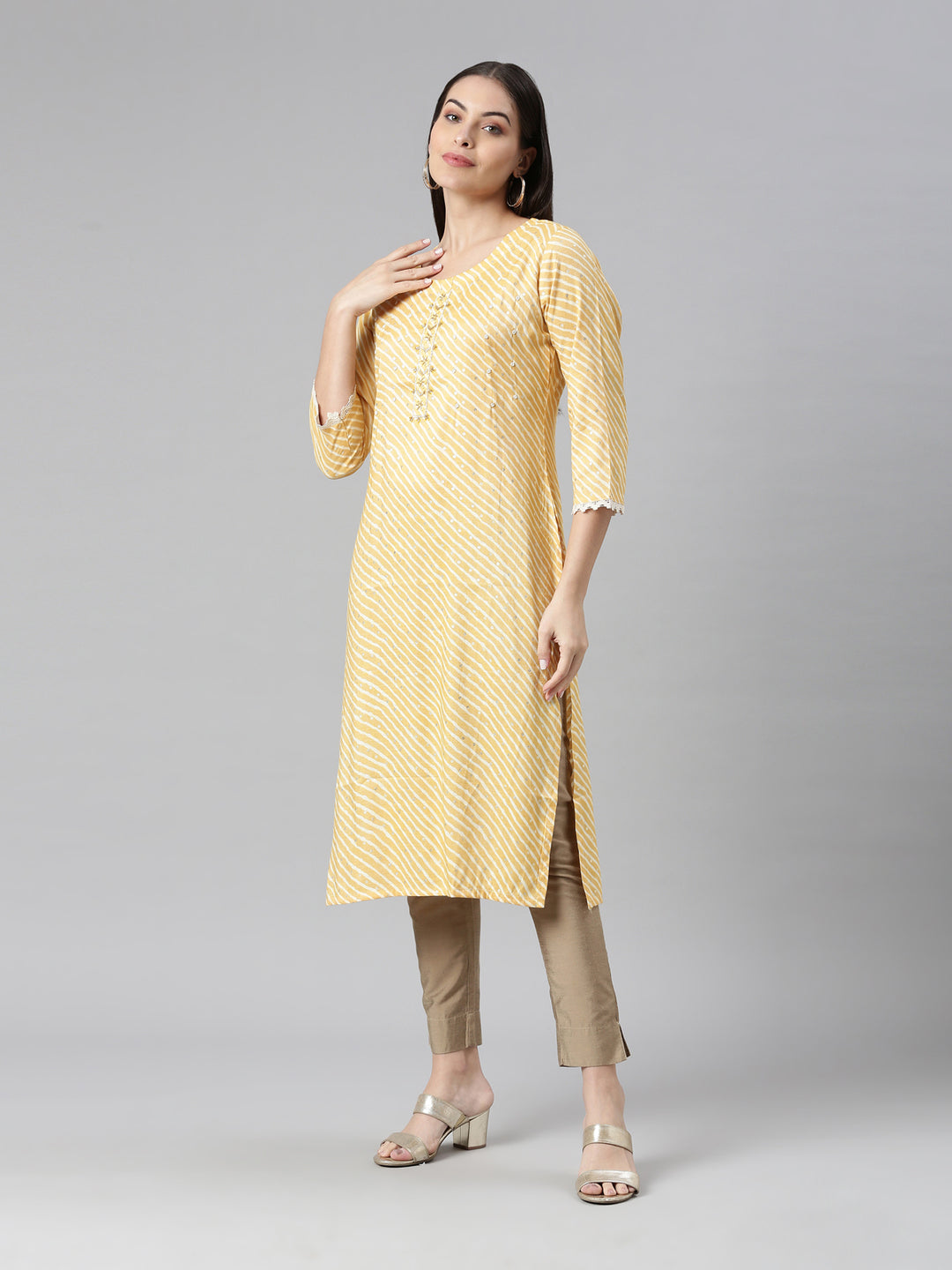 Neerus Women Yellow Ethnic Motifs Kurta