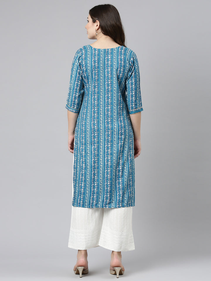 Neerus Green printed straight kurta set with palazzo - side view