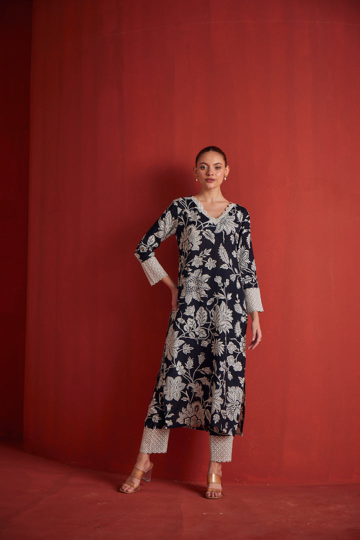 Neerus Womens Black Colour Kurta Set