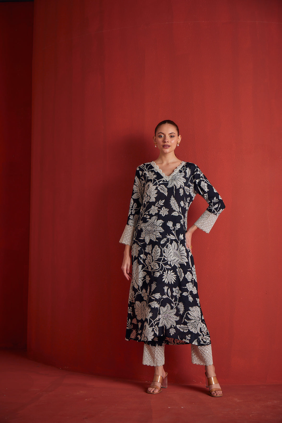 Neerus Womens Black Colour Kurta Set