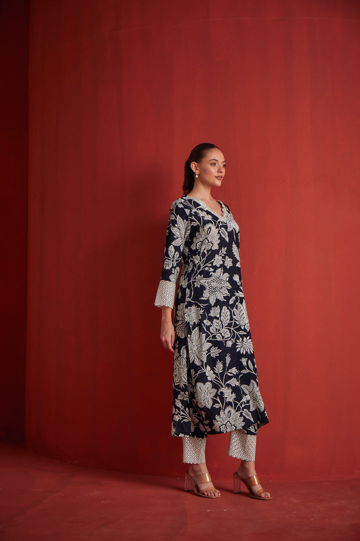 Neerus Womens Black Colour Kurta Set