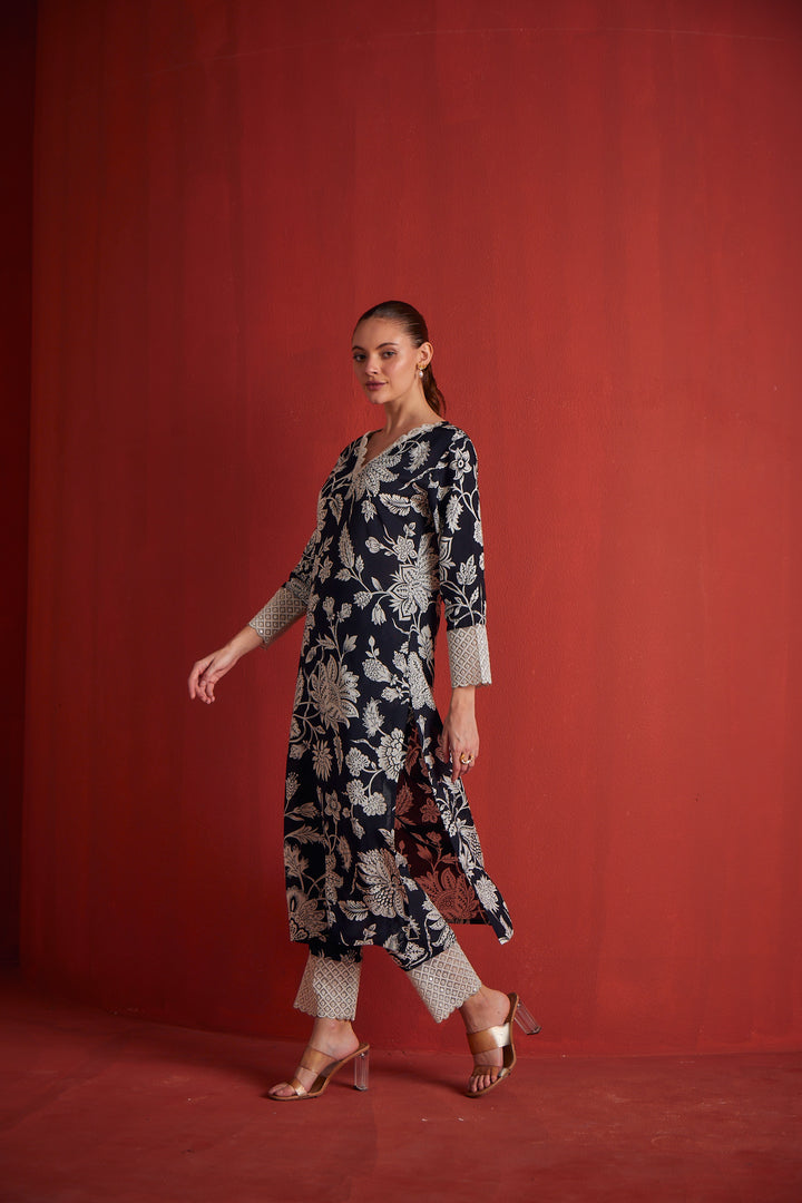 Neerus Womens Black Colour Kurta Set