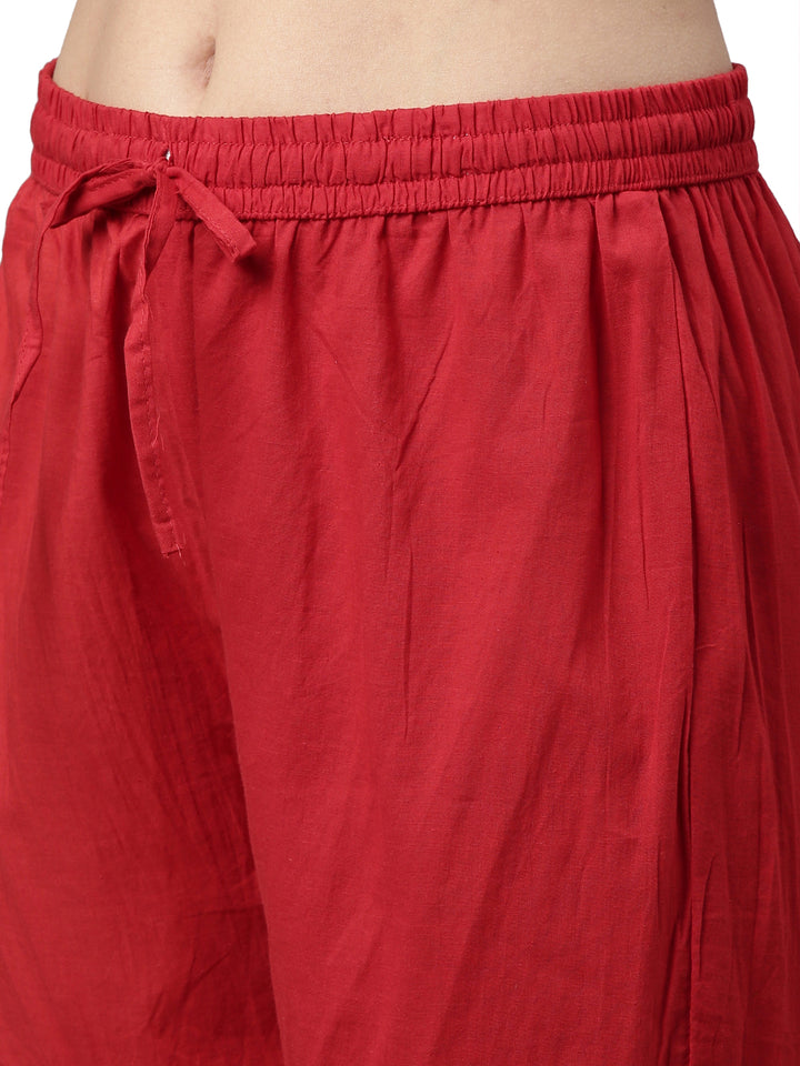 Neerus Women Red Ethnic Motifs Dyed Straight Kurta with Skirt and Dupatta