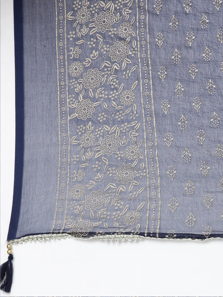 Neerus Blue Rayon Printed Suit Set - detail view 4