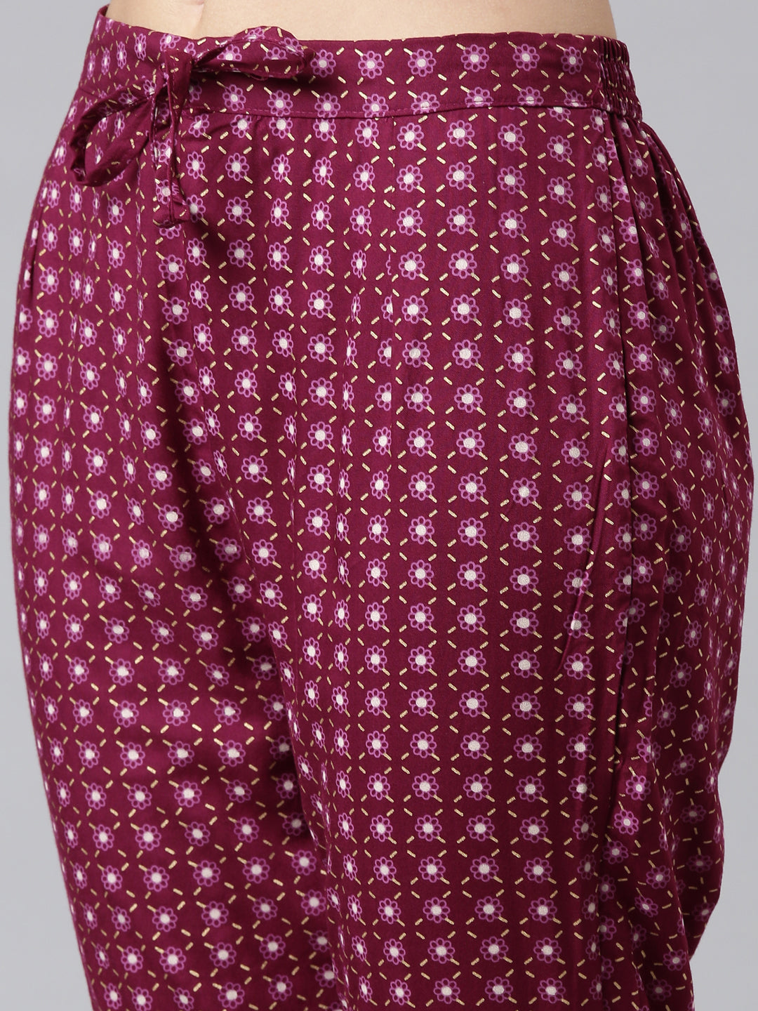 Neerus Women Purple Yoke Design Panelled Mirror Work Kurta with Trousers  With Dupatta