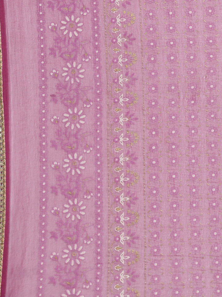 Neerus Women Purple Yoke Design Panelled Mirror Work Kurta with Trousers  With Dupatta