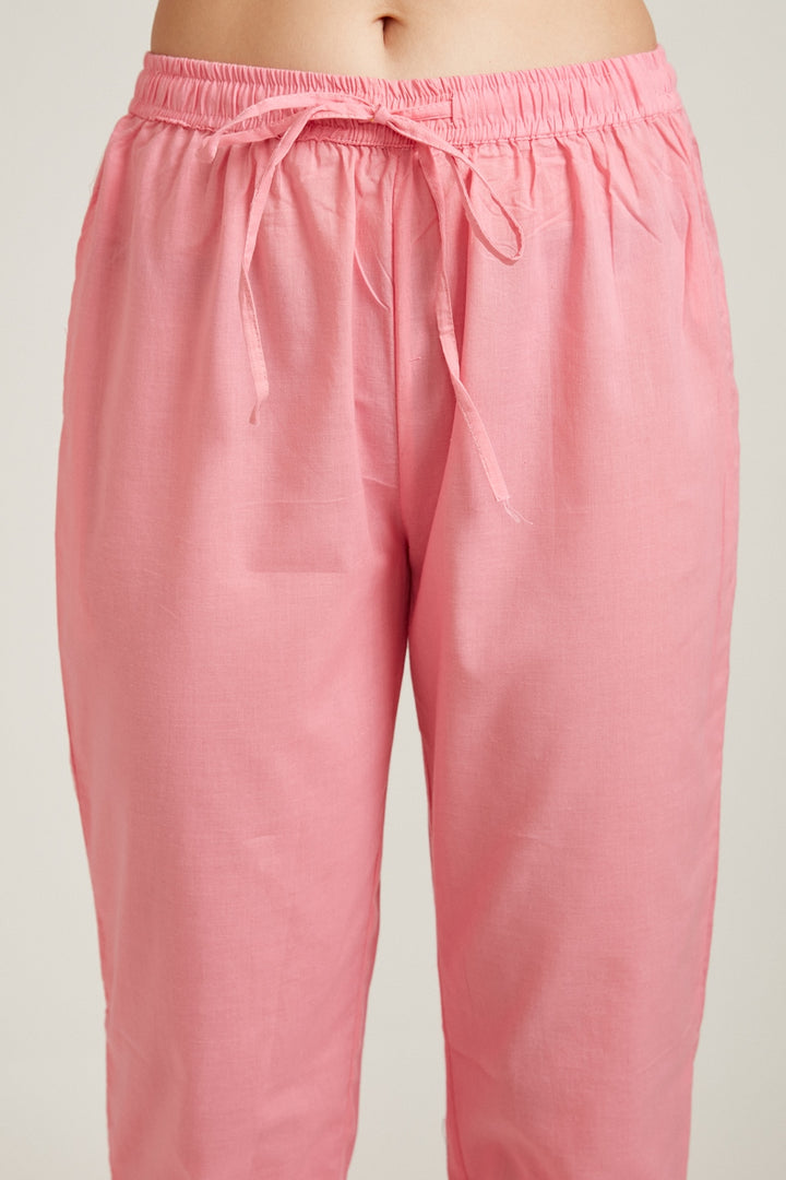 Neerus Pink cotton mirror work suit set - detail view 3