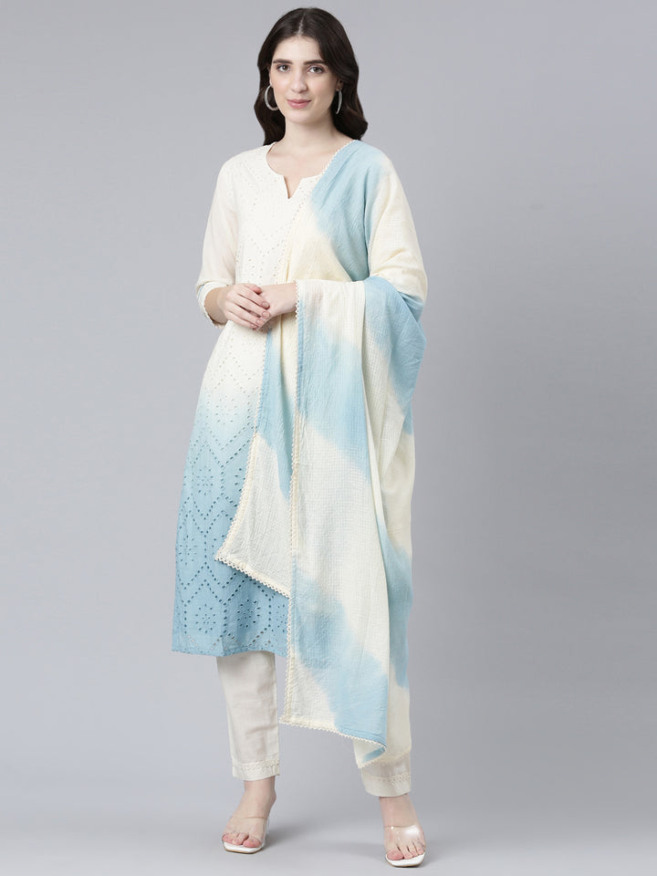 Neerus Cotton solid straight suit set with dupatta - front view
