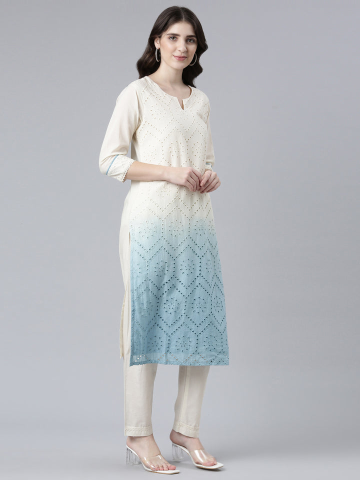 Neerus Cotton solid straight suit set with dupatta - side view