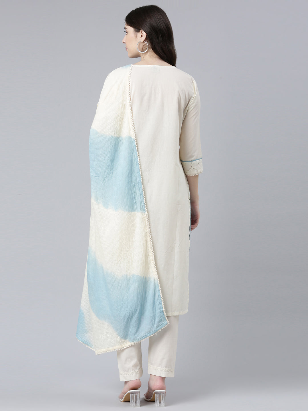 Neerus Cotton solid straight suit set with dupatta - detail view 1