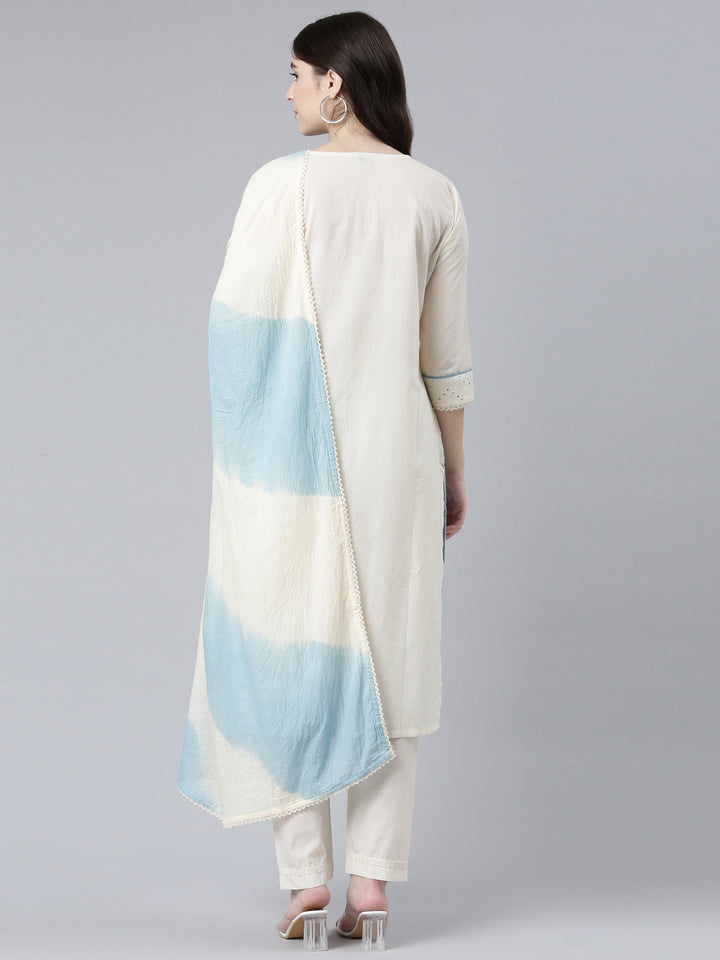 Neerus Cotton solid straight suit set with dupatta - detail view 1