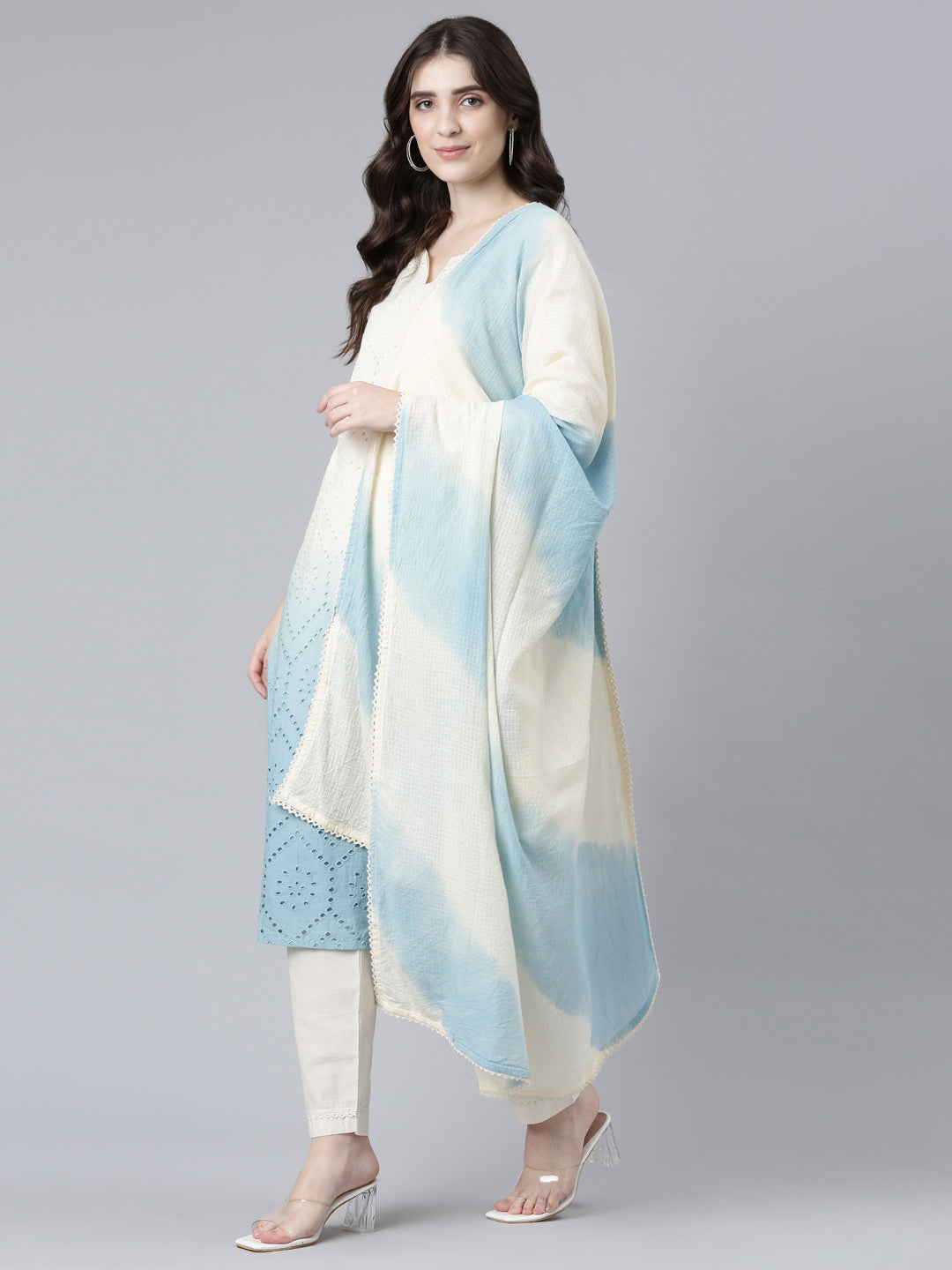 Neerus Cotton solid straight suit set with dupatta - detail view 2