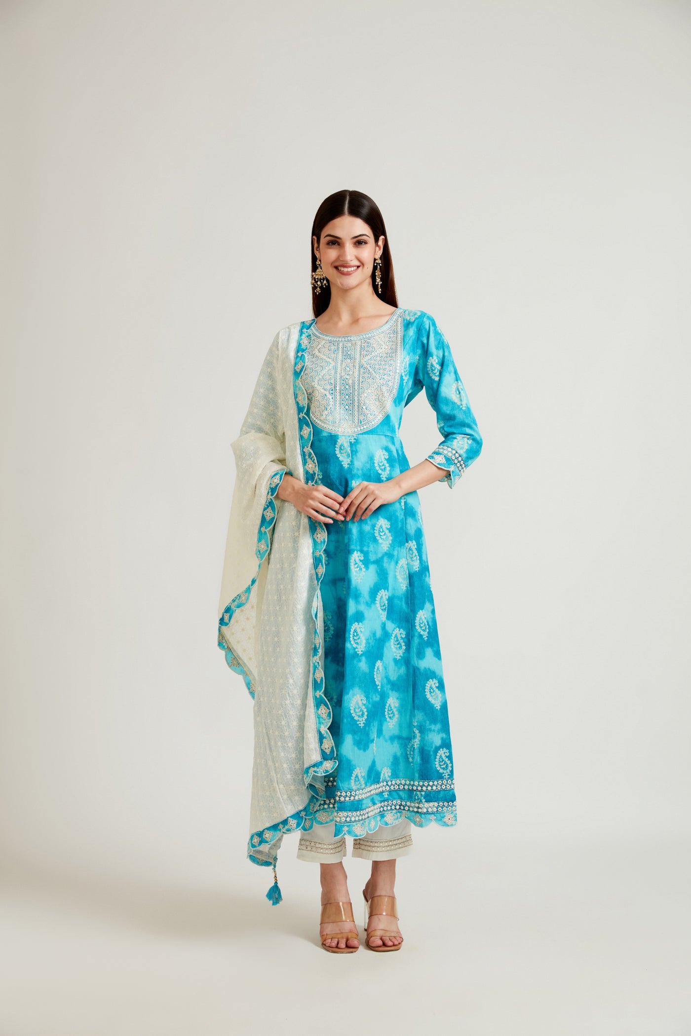 NEERU'S FEROZI COLOR COTTON FABRIC KURTA TROUSER WITH DUPATTA