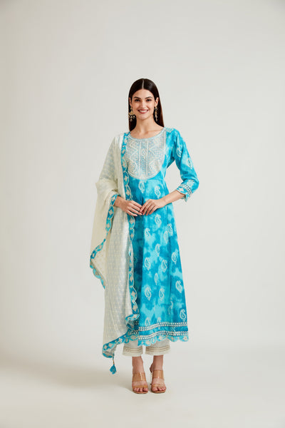 NEERU'S FEROZI COLOR COTTON FABRIC KURTA TROUSER WITH DUPATTA