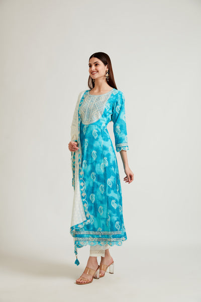 NEERU'S FEROZI COLOR COTTON FABRIC KURTA TROUSER WITH DUPATTA