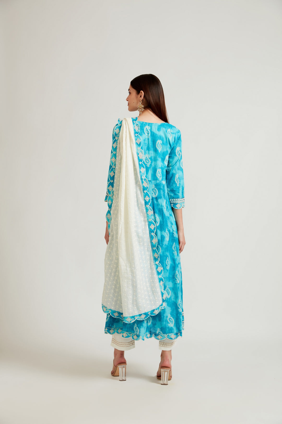 Neerus Blue cotton printed suit set - side view