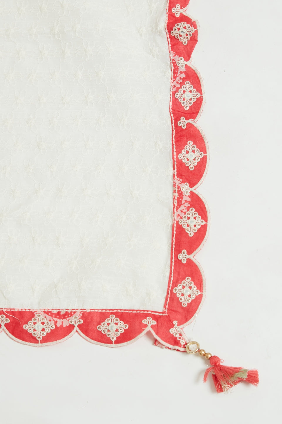 Neerus Red cotton thread embroidered suit set with palazzo and dupatta - detail view 3
