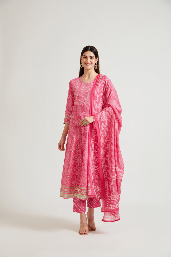 Neerus Pink embellished sequinned suit set - front view