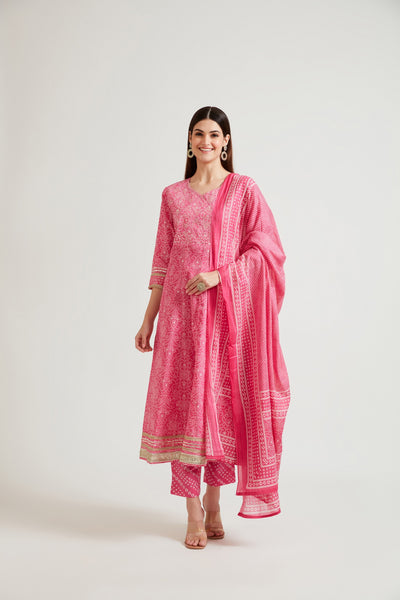 Neerus Women Magenta Sequinned Kurta with Churidar  With Dupatta