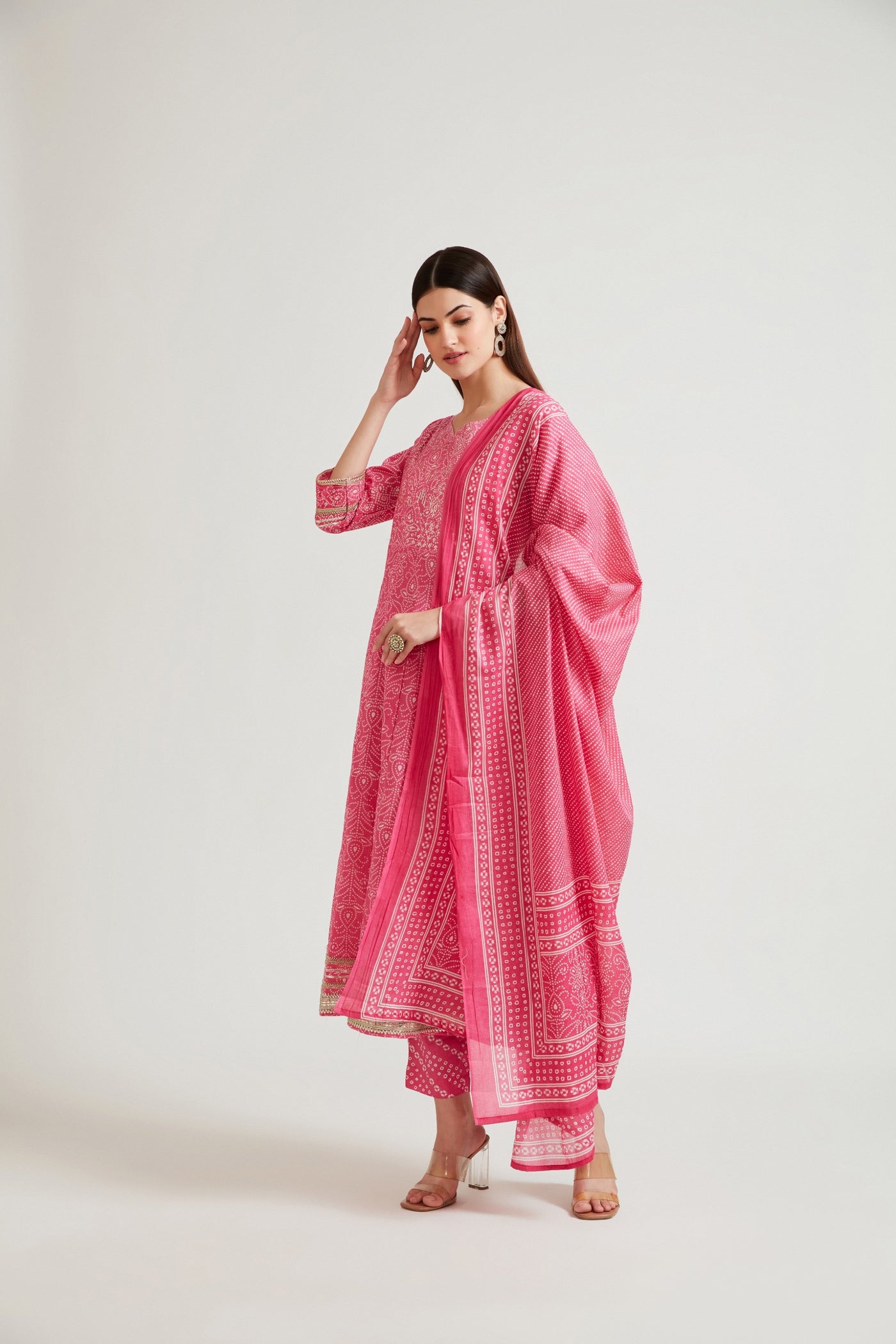 Neerus Women Magenta Sequinned Kurta with Churidar  With Dupatta