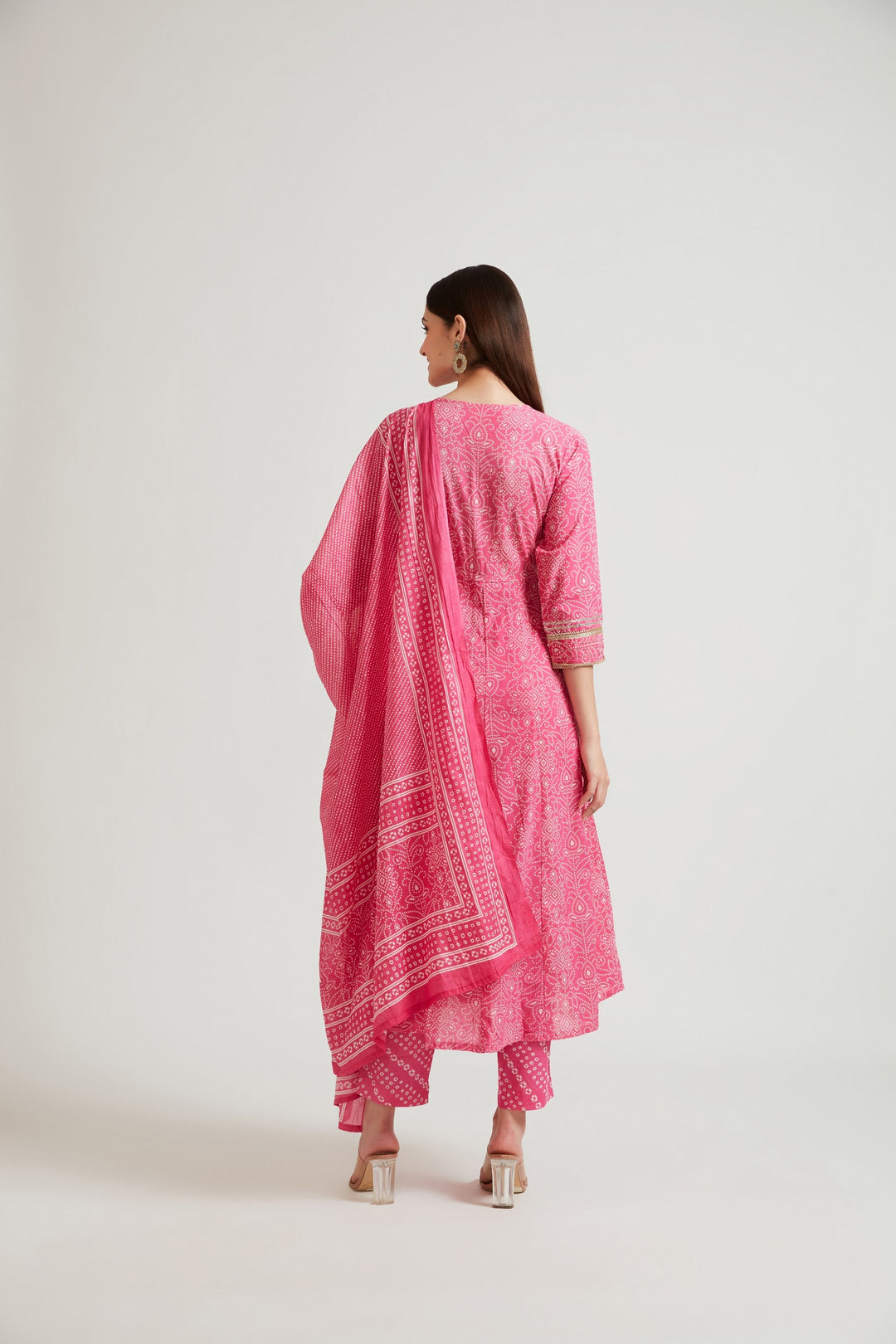 Neerus Pink embellished sequinned suit set - side view