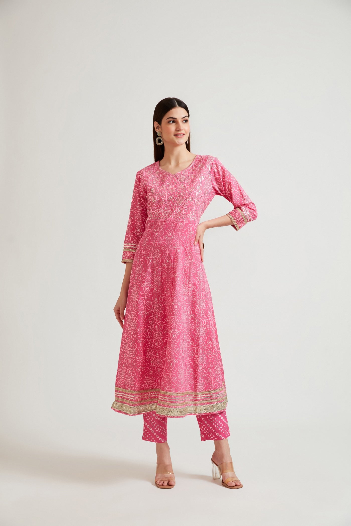Neerus Women Magenta Sequinned Kurta with Churidar  With Dupatta