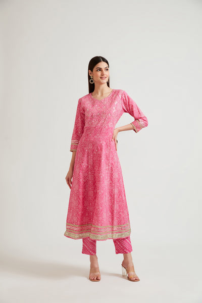 Neerus Women Magenta Sequinned Kurta with Churidar  With Dupatta