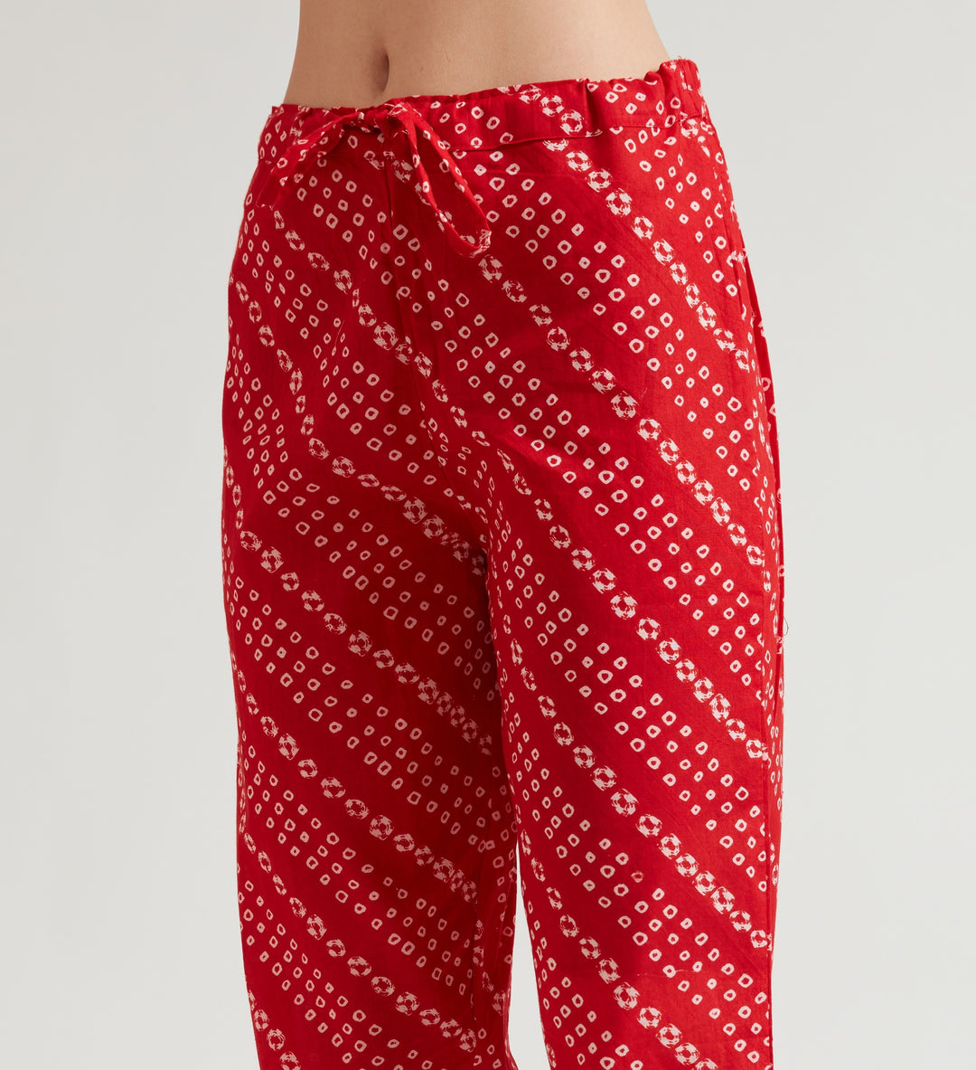 Neerus Red printed embellished panelled suit set with palazzo and dupatta - detail view 3