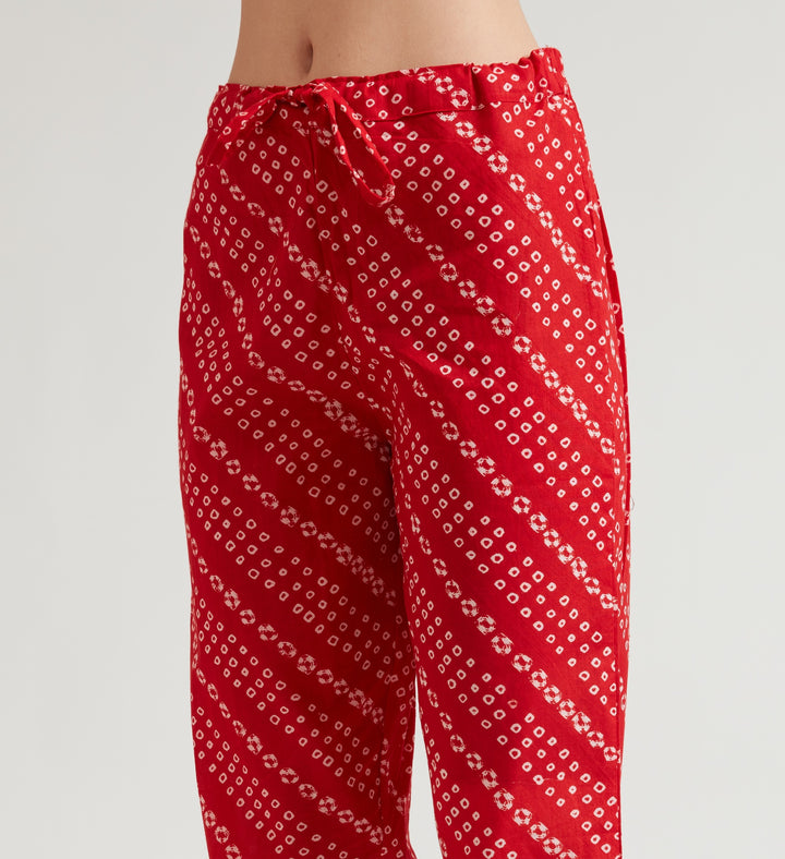 Neerus Red printed embellished panelled suit set with palazzo and dupatta - detail view 3
