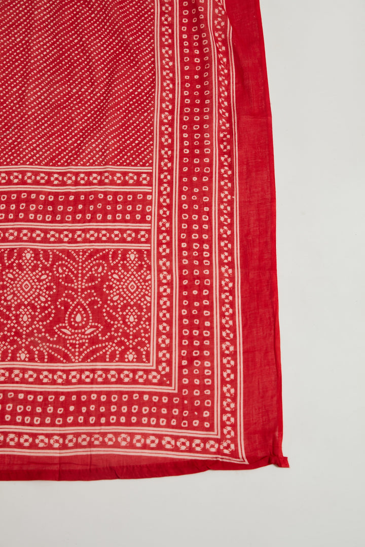 Neerus Red printed embellished panelled suit set with palazzo and dupatta - detail view 4