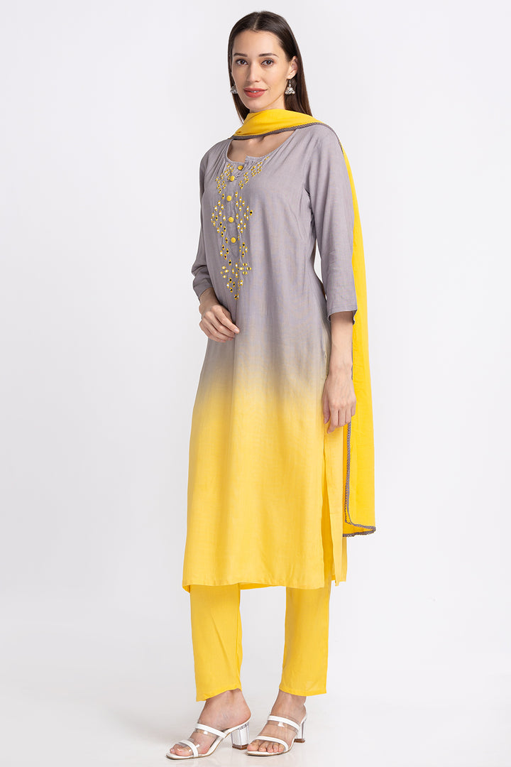 Neerus Ethnic mirror work panelled suit set - back view