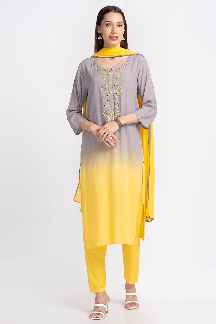 Neerus Ethnic mirror work panelled suit set - detail view 2