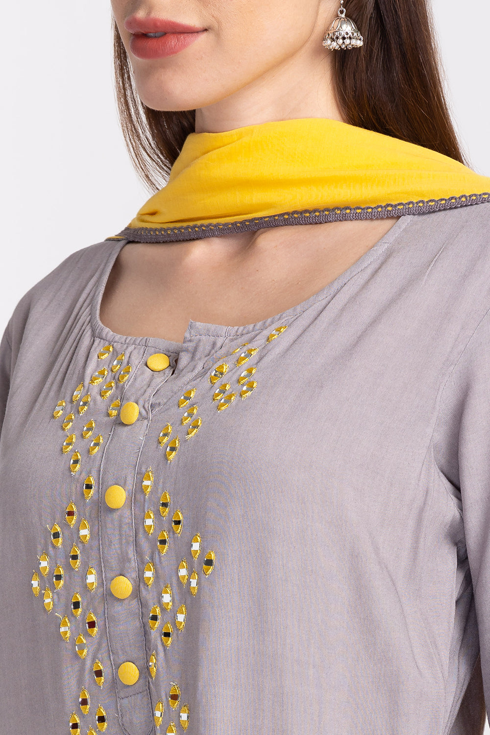 Neerus Ethnic mirror work panelled suit set - detail view 1