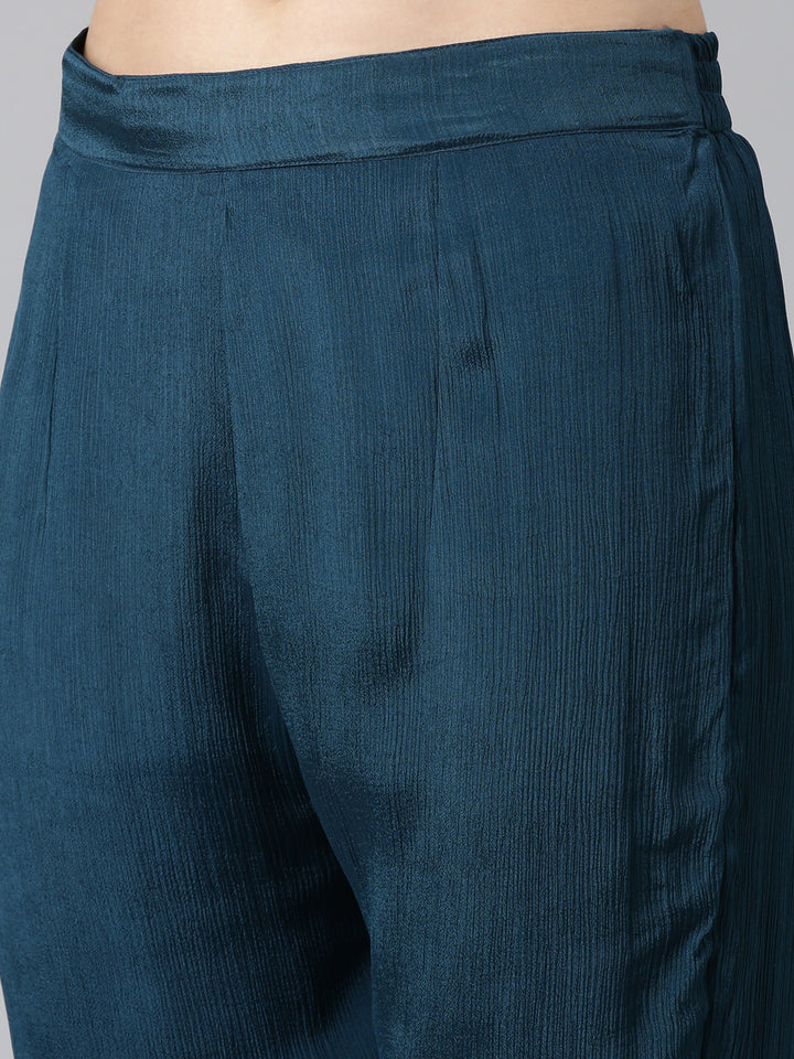 Neerus Green Regular Straight Embroidered Kurta And Trousers With Dupatta