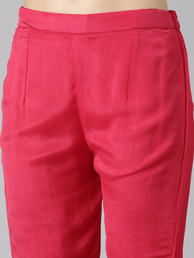 Neeru's Pink Regular Straight Embroidered Kurta And Trousers With Dupatta