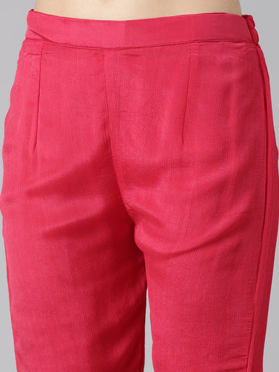 Neerus Pink Regular Straight Embroidered Kurta And Trousers With Dupatta