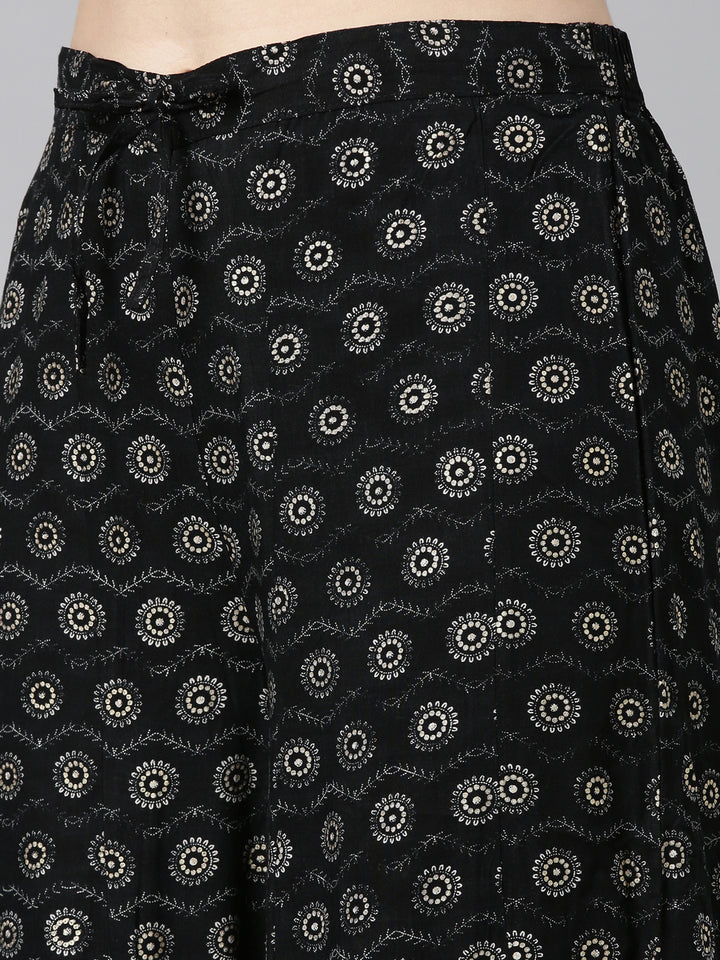 Neerus Black Regular Straight Printed Kurta And Sharara With Dupatta