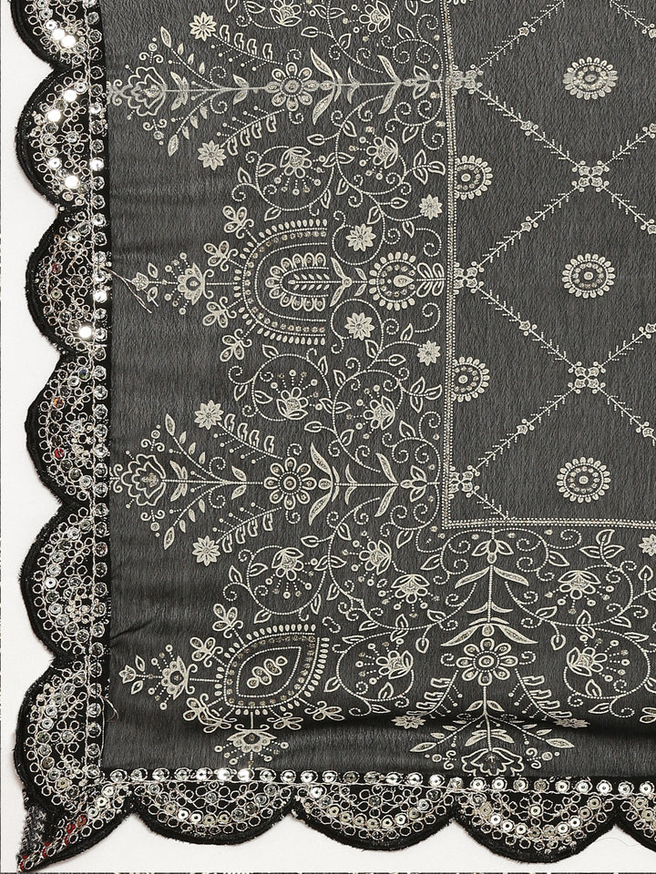 Neerus Black Regular Straight Printed Kurta And Sharara With Dupatta