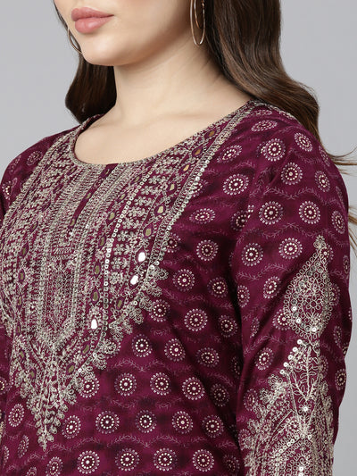 Neerus Purple Regular Straight Printed Kurta And Sharara With Dupatta