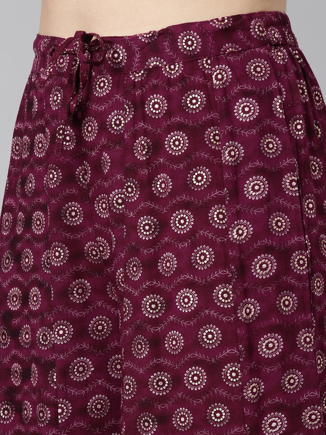 Neerus Purple printed straight kurta sharara set - detail view 3