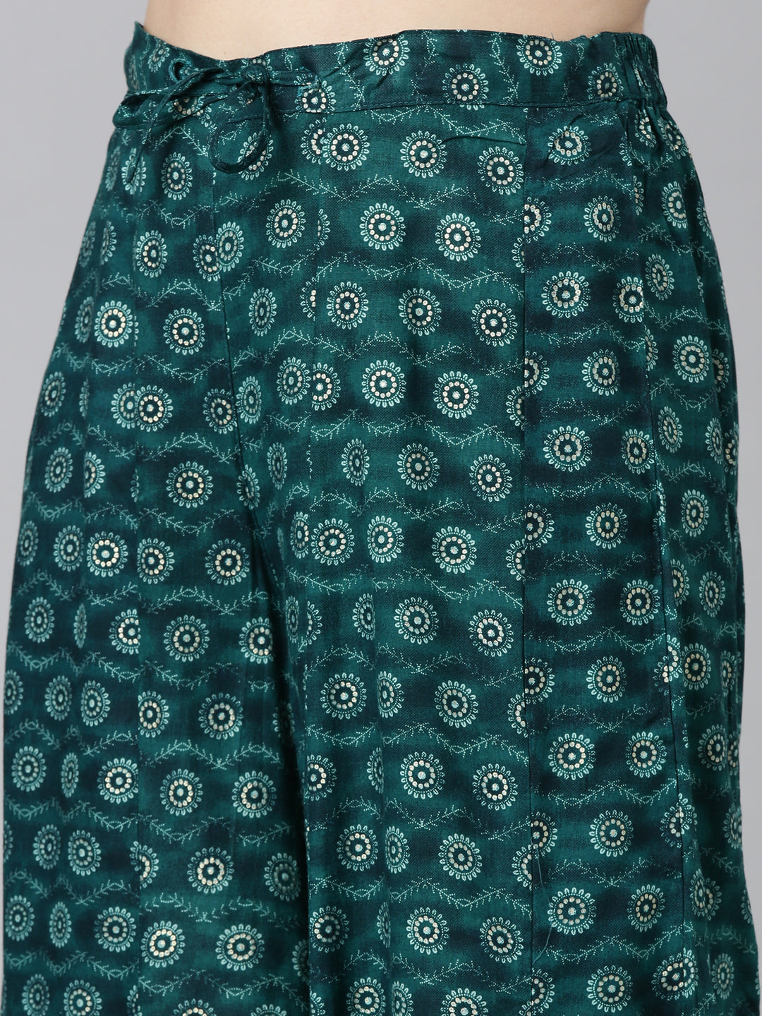 Neerus Green printed straight kurta set with sharara and dupatta - detail view 3
