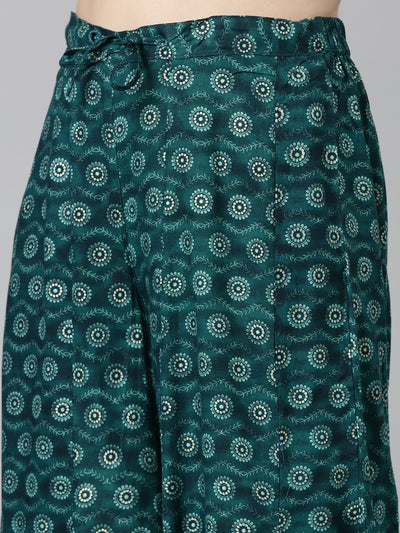 Neerus Green Regular Straight Printed Kurta And Sharara With Dupatta
