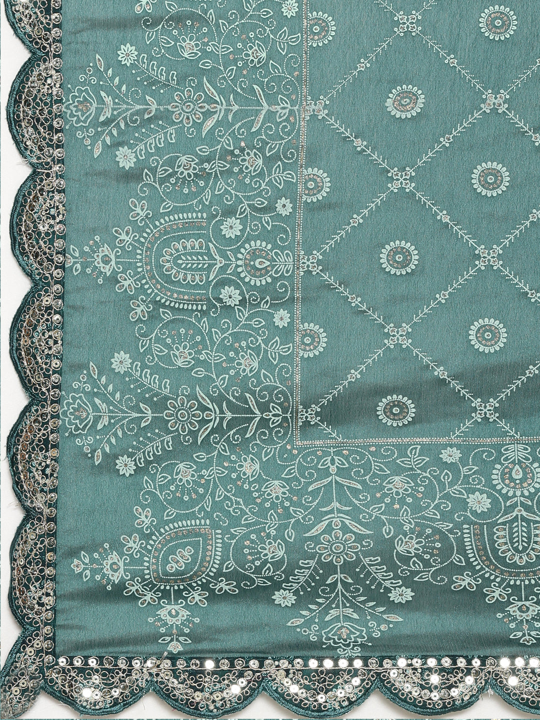 Neerus Green printed straight kurta set with sharara and dupatta - detail view 4