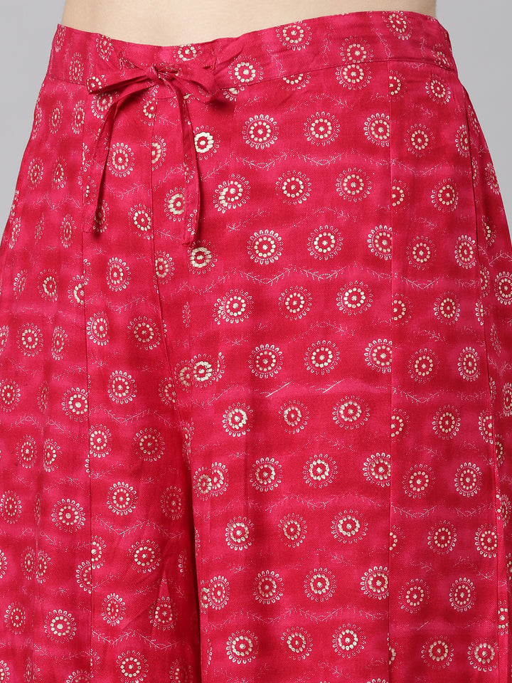 Neerus Pink printed straight sharara set kurta dupatta - detail view 3