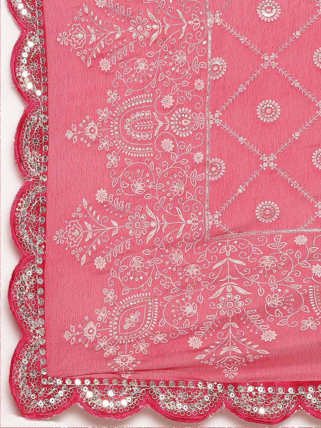 Neerus Pink printed straight sharara set kurta dupatta - detail view 4